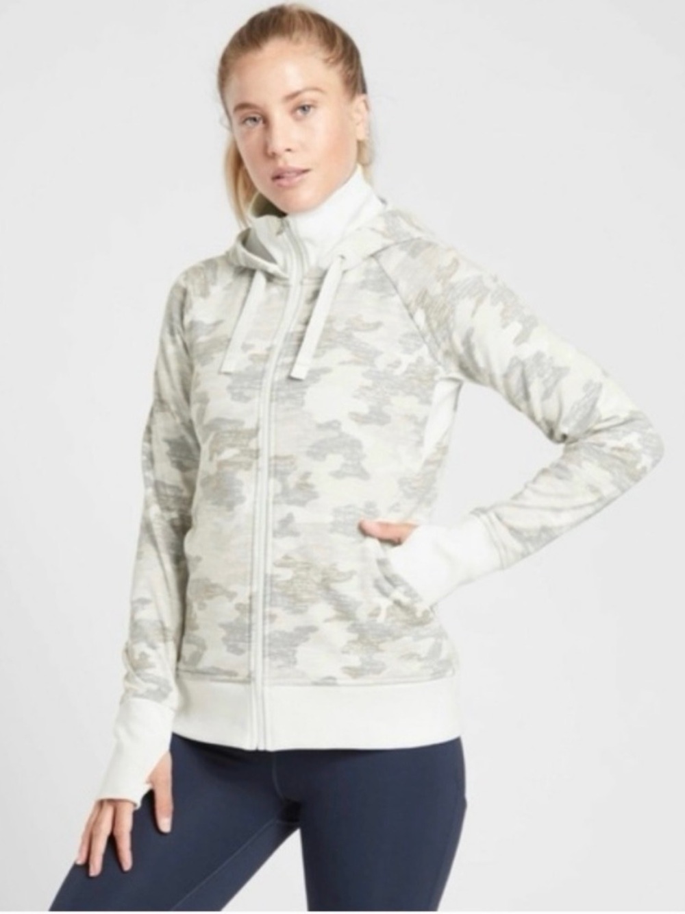 Athleta Women’s Triumph Camo Full-Zip Hoodie - Gray/Beige (S)